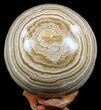 Polished, Banded Aragonite Sphere - Morocco #56998-1